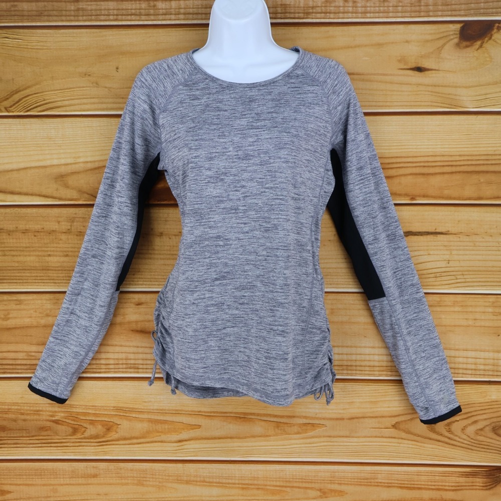 Activewear Top Long Sleeve Ruched Side Womens Size M Gray Heathered Free Country